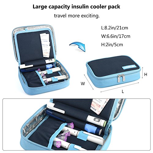 Goldwheat Portable Insulin Bag Medical Cooler Packs Diabetic Care Organizers & Travel Kits (Blue)