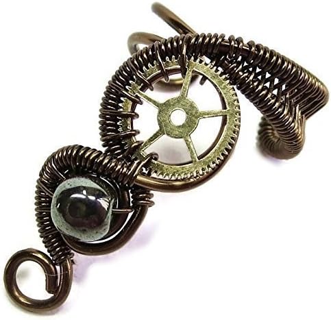 Hematite and Bronze Small Woven-Wire Steampunk Ear Cuff