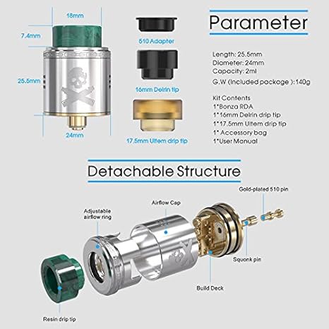 Amazon Vandy Vape Bonza Rda 24mm 濃厚フレーバーチェイサー Gold Vape Steez アトマイザー