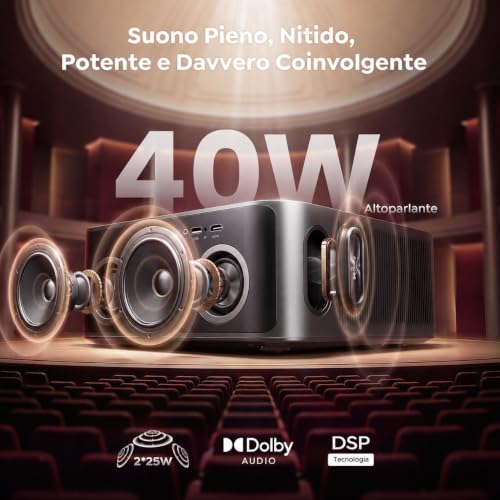 Vidaa 4K Projector 2000 ANSI/40W Dolby]Vidaa System Projector Auto Focus and 6D Keystone Video Projector Two-way Bluetooth 5.4 Projector Voice Control Ceiling Projectors with AirPlay for Home/Outdoor