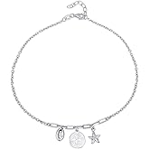 Vanbelle Sterling Silver Jewelry - Rhodium Plated with 925 Stamp - Sea Theme Dangling charm Anklet - Stylish Beautifully Designed for Women - 9" long + 1" extender