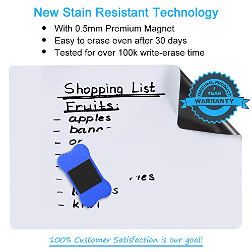Magnetic Whiteboard for Refrigerator - 18x12" Dry Erase Fridge White Board with New Stain Resistant Technology - Include 3 Magnetic Markers & Eraser - Reminder Board - Menu Planner