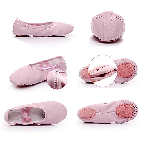 Leather Ballet Dance Split-Sole Slipper Shoes for Toddler Girl Kid Women (Toddler 9 M/EU 25, Pink) - Thumbnail 2
