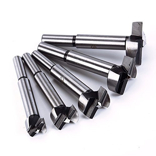Malayas Forstner Drill Bits, 5Pcs 15-35mm Forstner Auger Drill Bit Set Round Shank Wood Tools Forstner Tips Boring Hinge Hole Saw Cutter