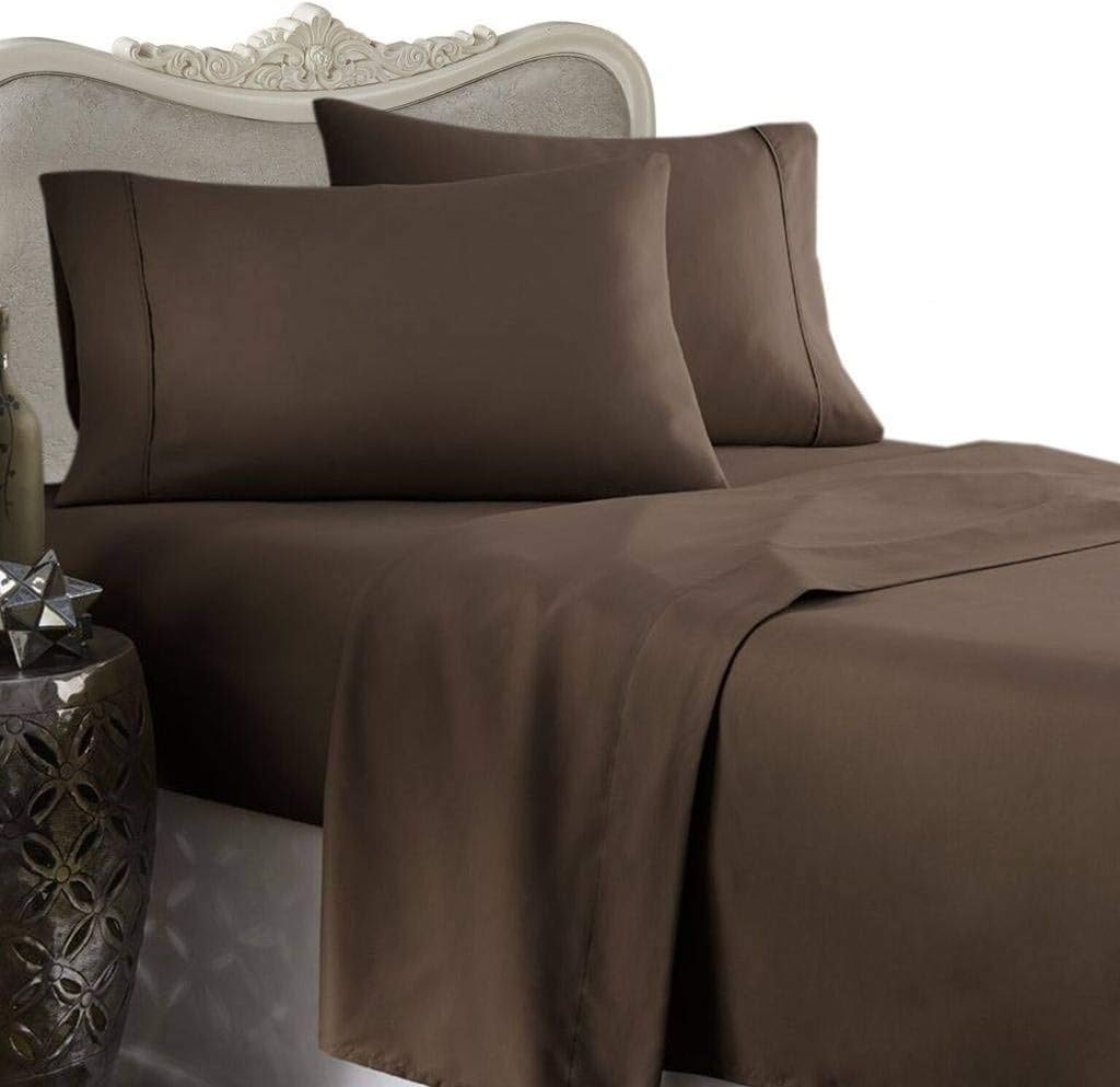 Luxurious 7PC King Chocolate Solid 1500 Thread Count Egyptian Cotton Set - Includes Sheet Set & Duvet Set
