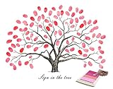 Fingerprints Tree, KOMIWOO Creative DIY Canvas Painting Signature Sign-in Guest Book for Wedding Birthday Party Baby Shower Graduation with 4pcs Ink Pads