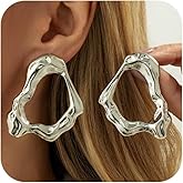 Unique Gold Irregular Hollow Drop Stud Earrings for Women Chunky Statement Hammered Geometric Earring Trendy Y2K Simple Party Jewelry Accessories Gift