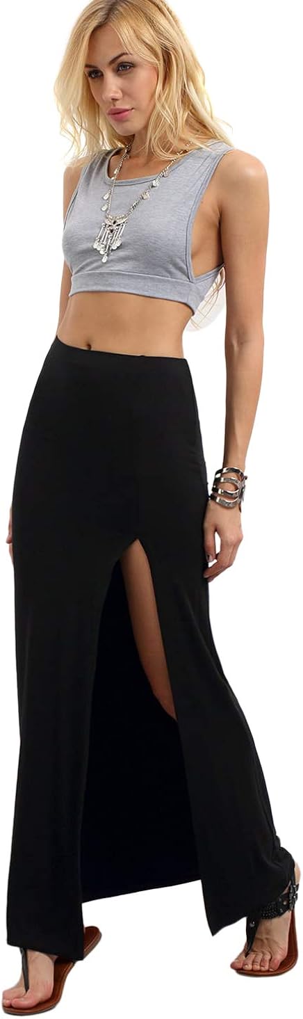 Verdusa Women's Solid Color High Waist Side Split Maxi Skirt at  Women’s Clothing store