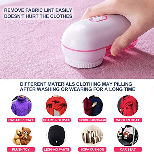 KOODER Sweater Shaver, Double Battery Lint Remover, Efficient and Durable Sweater Fabric Shaver,with Protective Cover Prevent Fabric Damaged (Pink)