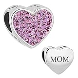 CharmSStory Mom Mother Charm Heart I Love You Simulated Birthstone Synthetic Crystal Beads For Bracelets