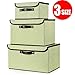 Larger Storage Cubes [3-Pack] Senbowe Linen Fabric Foldable Collapsible Storage Cube Bin Organizer Basket with Lid, Handles, Removable Divider For Home, Office, Nursery, Closet - (17.7 x 11.8 x 9.8”)