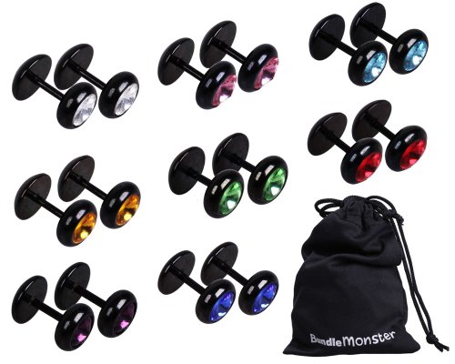 UPC 609613421273, Bundle Monster Titanium Black Stainless Steel Barbell Crystal Earrings 8pc Mens