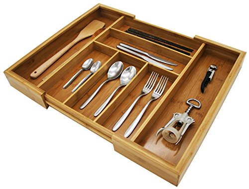 Bamboo Silverware Tray and Utensil Drawer Organizer | Organize and Store Kitchen Cutlery and Silverware for Clean Drawers, Kitchens, and Countertop | Also Great for Organizing Office Desks