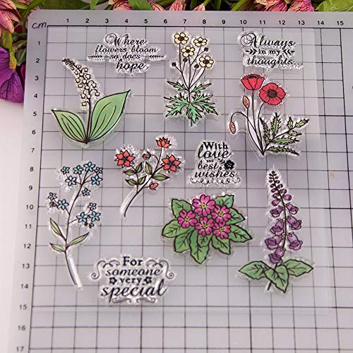 5.3 by 5.9 Inches Flower Love Letters Leaves Clear Rubber Stamps for ...
