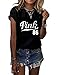 ZAWAPEMIA Womens Casual Tshirt Pink 86 Printed Cuffed Short Sleeve Tees Tops S Black