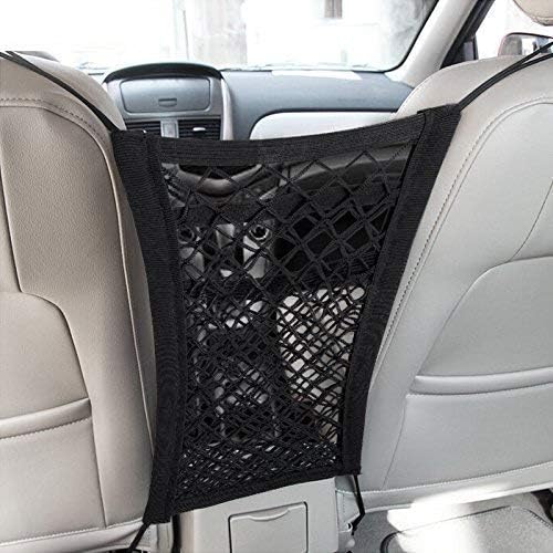 YRRA Compatible Upgraded 2-Layer Universal Car Seat Storage Mesh Organizer - Mesh Cargo Net Hook Pouch Holder for Purse Bag Phone Pets Children Kids Disturb Stopper