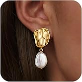 Gold Earrings for Women, Baroque Freshwater Pearl Dangle Earrings Drop Earrings for Women, Elegant Irregular Pearl Earrings Jewelry Gift