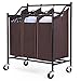 SONGMICS 3-Bag Rolling Laundry Sorter Cart Heavy-Duty Sorting Hamper with Removable Bags & Brake Casters Brown URLS70Z