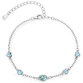 Kootwo Turquoise Bracelet For Women 925 Sterling Silver Dainty Adjustable Heart Link Bracelet Turquoise Jewelry Gifts For Women