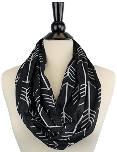 Women's Arrow Patterned Infinity Scarf with Zipper Pocket (Black)