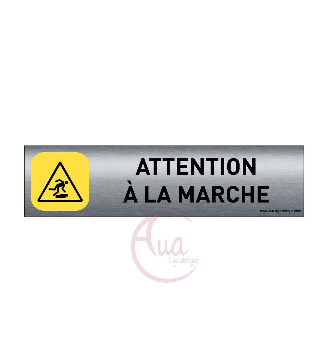 AUA SIGNALETIQUE - Plaque de porte Aluminium brossé imprimé AluSign - 200x50 mm - Double Face adhésif au dos (attention à la marche)