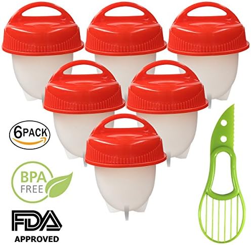 Perfect Egg Cooker, Egglettes, Hard Boiled Egg maker, Without The Shell, Nonstick Silicone, Free Avocado Knife, Quick Easy 6 Pack BPA Free