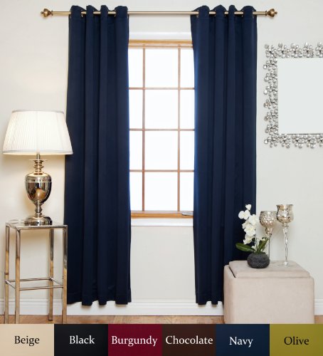 Navy Antique Brass Grommet Top Thermal Insulated Blackout Curtain 96 Inch Length Pair