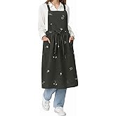 Surblue Cross Back Aprons for Women with Pockets Cotton Kitchen Aprons Waterproof Pinafore Dress for Painting Cooking