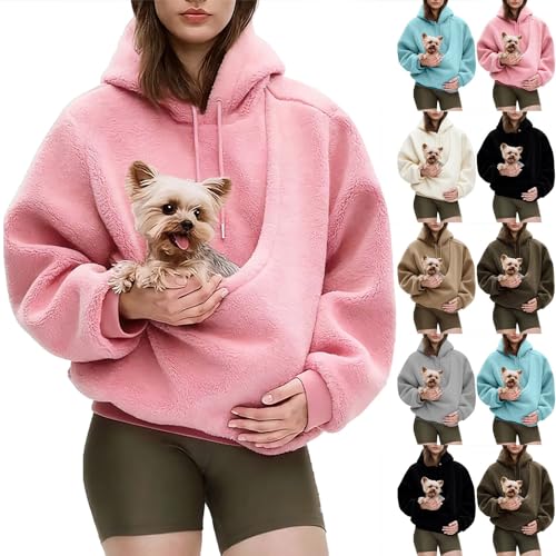 Womens Pet Pouch Hoodies Hoodie With Dog Pouch Funny Sweatshirts With Kangaroo Pocket Cute Pet Holder Sweatshirt Autumn Winter Fuzzy Fleece Pullover Long Sleeve Tops Ladies Oversized Hoodies
