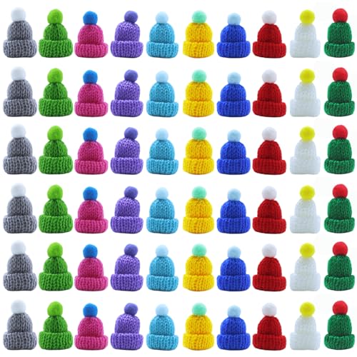 Mini Santa Hats for Christmas Crafts, 60Pcs Tiny Knitted Doll Hats Minature Hat for Christmas Decorations, Tree Ornaments, Snowman Doll Decor, Art and Crafts (60)