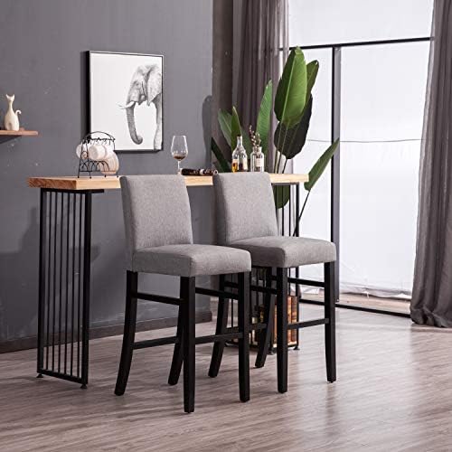 Homy Grigio Bar Stools Fabric Upholstered Counter Height Stool Solid Wood Legs Dining Chairs 30" Seat Height, Set of 4 (Grey)