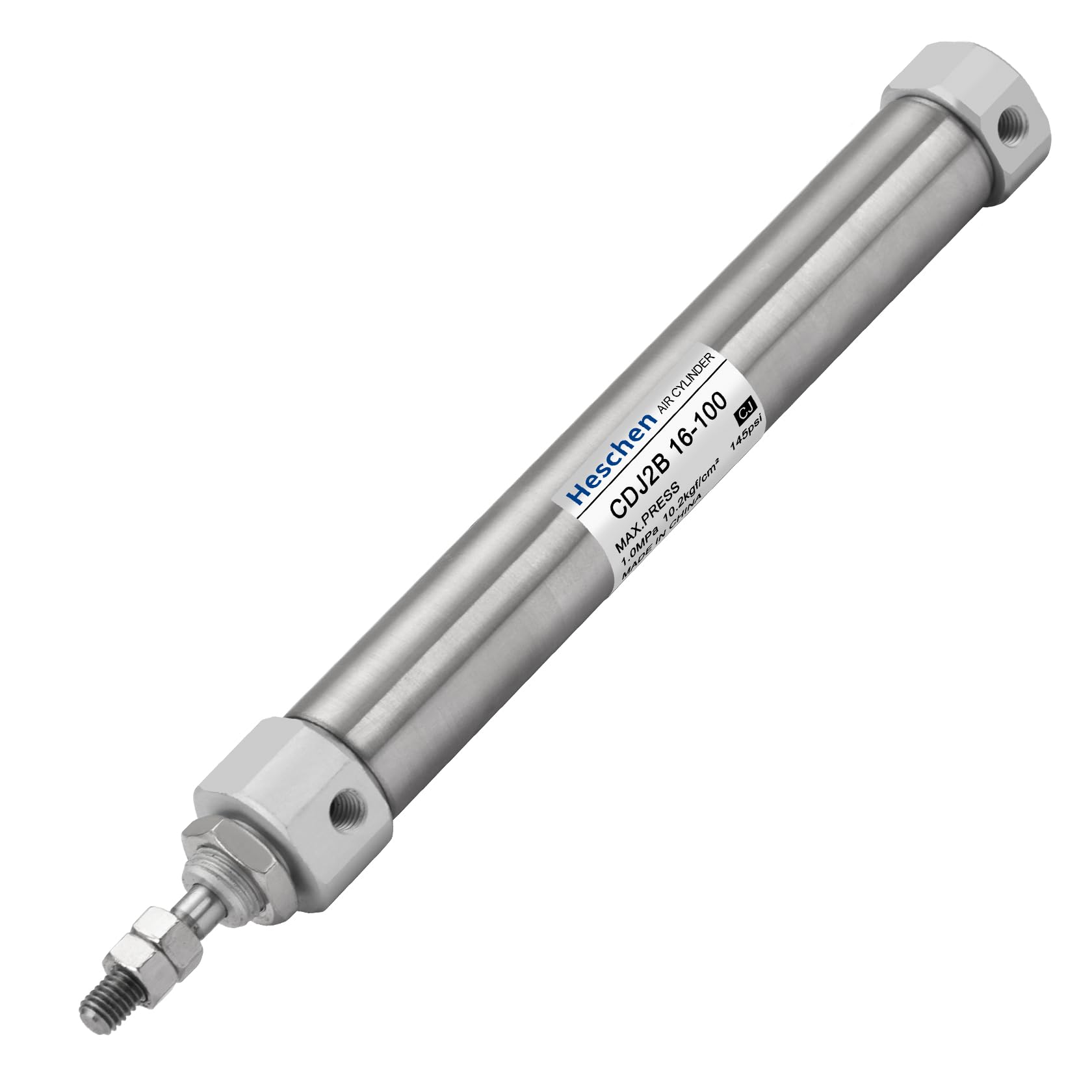 Heschen Stainless Steel Slim Air Pneumatic Cylinder, CDJ2B 16-100, M5 Port, 16mm Bore, 100mm Stroke, Double Acting Single Rod (100mm Stroke)
