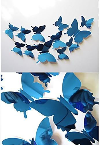 Shichique 12pcs Butterflies Wall Stickers Blue 3D Stereoscopic Mirror Style Removable Art Wall Stickers Home Decor Wall Decors Pre-Adhesive