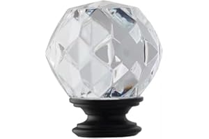 NINJAMO Brushed Nickel Faceted Gunmetal Acrylic Crystal Sphere Decorative Curtain Rod Finial Set of 2 (Crystal Black)