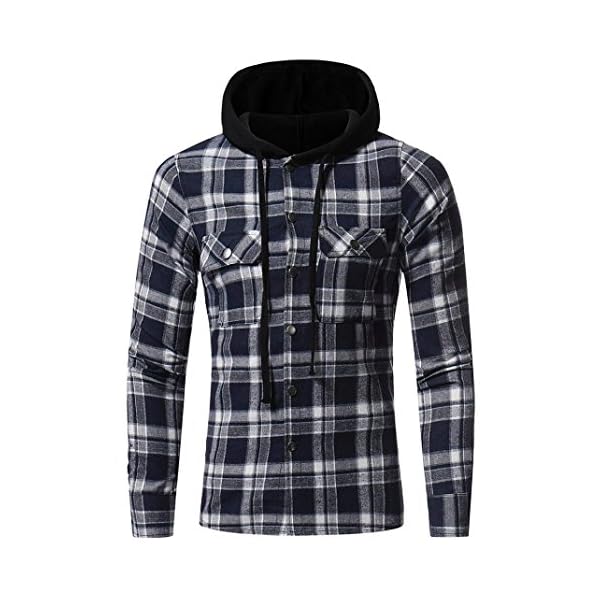 Ninasill Men Blouse, ღ ღ Autumn&Winter Plaid Hooded Shirt Top Blouse