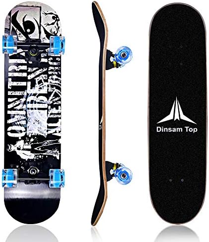 Dinsam Top Complete Skateboards for Beginners Kids Boys Girls Adult with Colorful LED Light Up Wheels Professional Competition Skateboards 31″