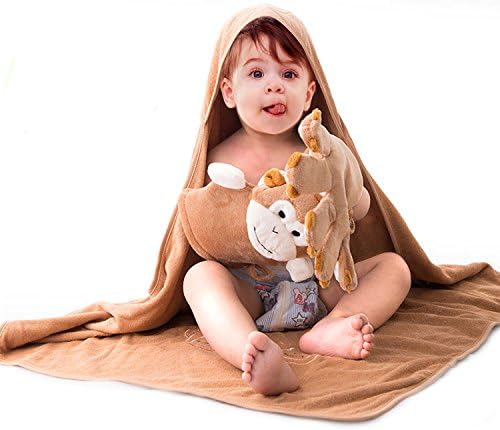 Set of 4 Baby Animal Face Hooded Towel,Ultra Soft and Super Absorbent Toddler Hooded Pretty monkey Bath Towel