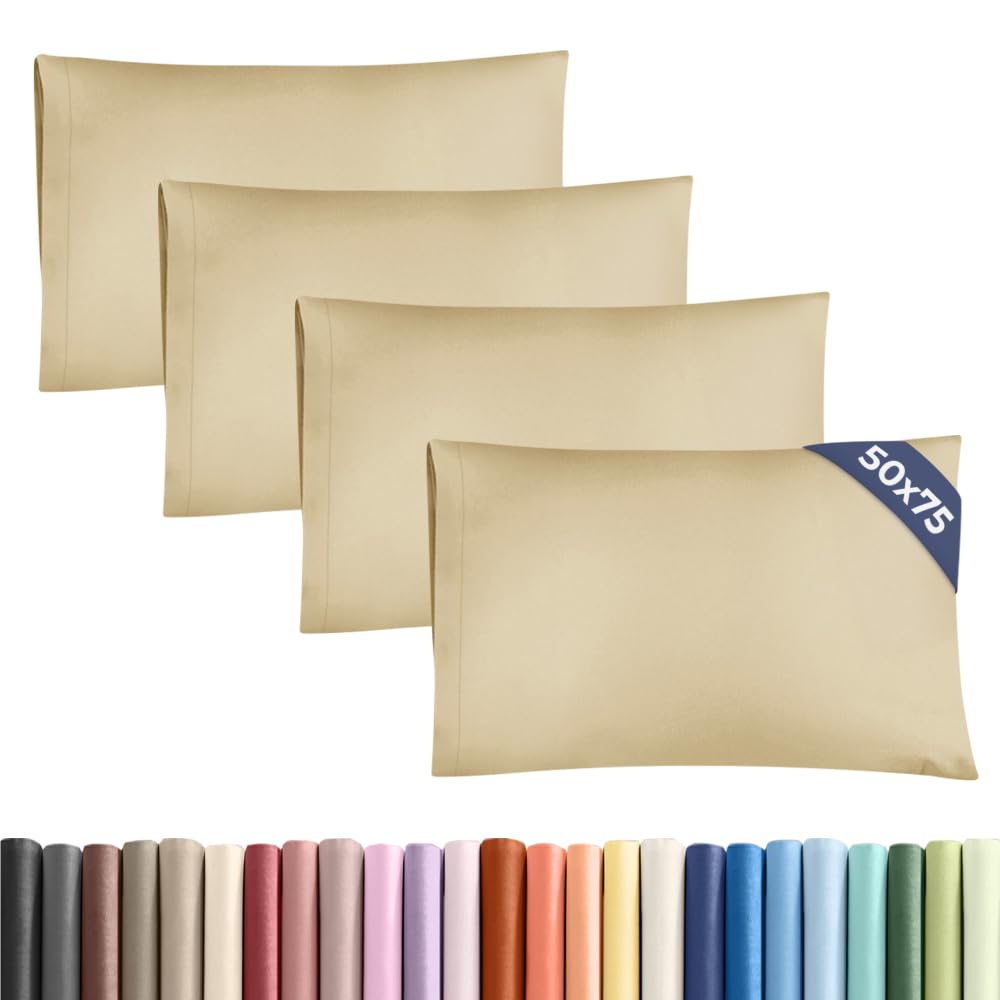 Pillowcases 4 Pack Standard Size 50x75 cm Beige, Brushed Microfiber with Envelope Closure, Extra Soft Breathable Cooling Pillow Cases, Wrinkle Free Machine Washable Pillow Covers, OEKO-TEX Certified