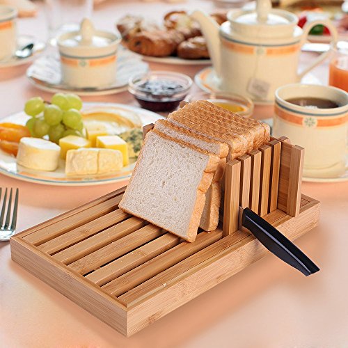 ISINO Eco-Friendly Bamboo Fiber Bread Slicer Cutting Board with Compact Foldable Stabilizer Stop Board and Built-In Crumb Catcher(13.4 x 8.3 x 4.1 Inch) - Thumbnail 5