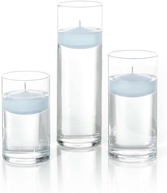 Yummi Set of 18 Floating Candles and Cylinder Vases - Ice Blue