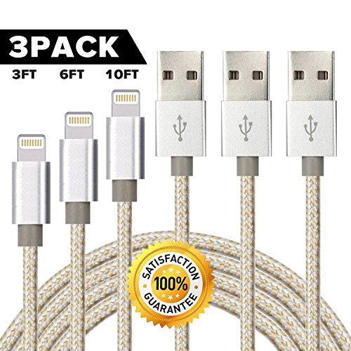 Chamfind iPhone Cable 3Pack 3FT 6FT 10FT iPhone Charger Nylon Braided USB Charger Cord Compatible with iPhone X dfgcvb321