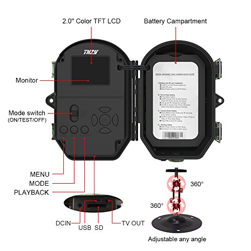 Trail Camera,THZY Waterproof 16MP 1080P HD Game Hunting Camera with Sound 120° Wide Angle Lens 0.5s Trigger Speed 38 Pcs 940nm IR LEDs No Glow Black Infrared Night Version up to 20M/65FT for Hunting - Thumbnail 5