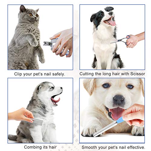 Dog Clippers, Professional Pet Grooming Kit Rechargeable Cordless Dog Shaver Pet Electric Clippers Low Noise Dog Hair Trimmer with 4 Comb Guides Scissors Nail Kits for Dogs Cats and Other Hairy Pets