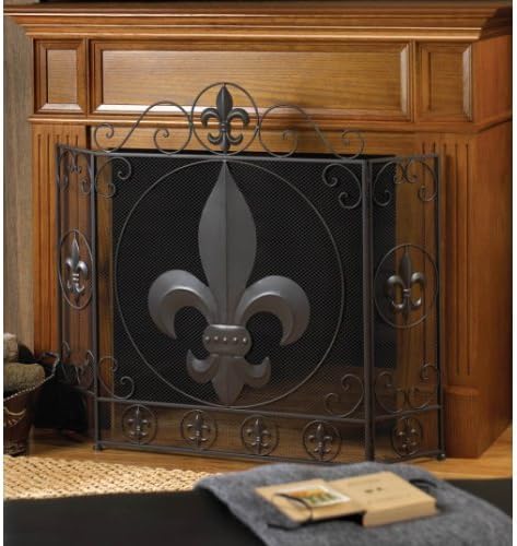 Smart Living AW Fleur-De-Lis Tri-fold Fireplace Screen is Adjustable & Features a Large Fleur-de-Lis Symbol