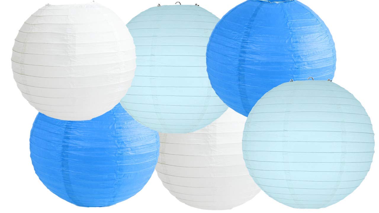 Paper Lanterns Mix Color Packs of 6 Round Paper Lanterns Lampshade (Light Blue Shade, 12" (30 Cm))