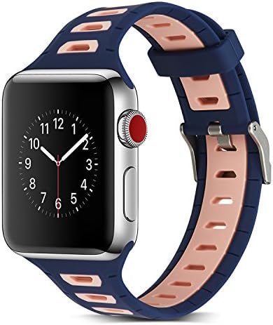 Apple Watch Band 38mm, YEHY Soft Silicone Replacement Band Wristband Straps for Apple Watch Series 3, Series 2, Series 1, Nike+,Sport ,Edition,Women,Men,Boys,Girls (Midnight Blue/Pink)