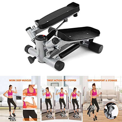 Fashine Health &Fitness Mini Twister Stepper 2 in 1 Air Climber Folding Stair Cardio Exercise Step Machine w/ Resistance Band