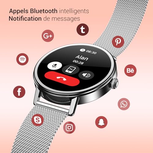 Blackview Women's Smart Watch with Bluetooth Call, 1.26 Inch Smartwatch with Cycle Tracking, 24H Sleep/Heart Rate/SpO2, 100+ Sports Mode, Fitness Pedometer Compatible with Android iOS