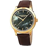 Akribos XXIV Men's Gold-Tone Case with Green Marble Dial on Brown Genuine Leather Strap Watch AK937BRGN