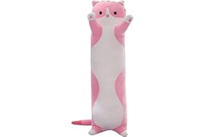 SHINUOER Cute Cat Plush Long Body Pillow – Soft Cartoon Stuffed Animal Doll, Kawaii Cat Plushie Cuddle Toy Gift for Kids, Girls & Girlfriend (Pink, 19.7 Inch)